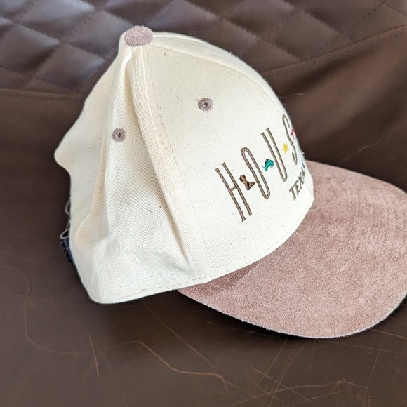 Houston, Texas Leather Strapped Hat - Beige & Brown-Steers, Stars, Boots, Cowboy - Picture 6 of 6